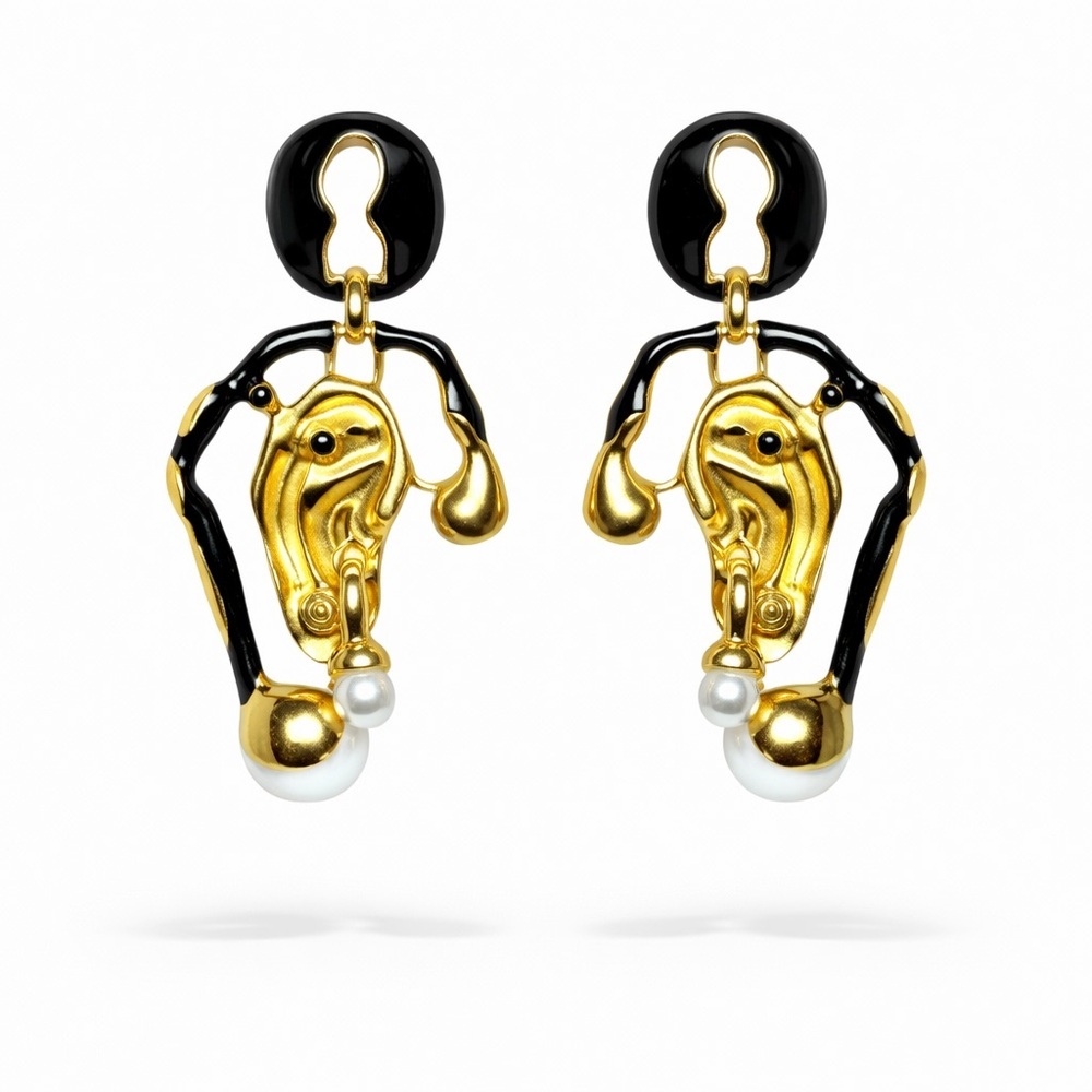 ⚜️Trendy Gold and Black Statement Earrings